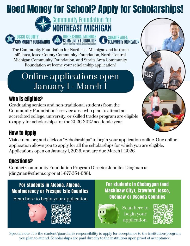 Community Foundation Scholarships Deadline March 1st! PDF Version in the body of the post