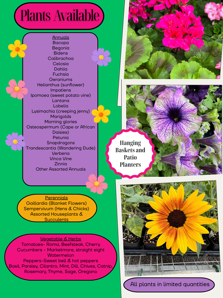 Agriscience Plant Sale May 8th 8 am to 6 pm and May 9th 9 am to 12 pm