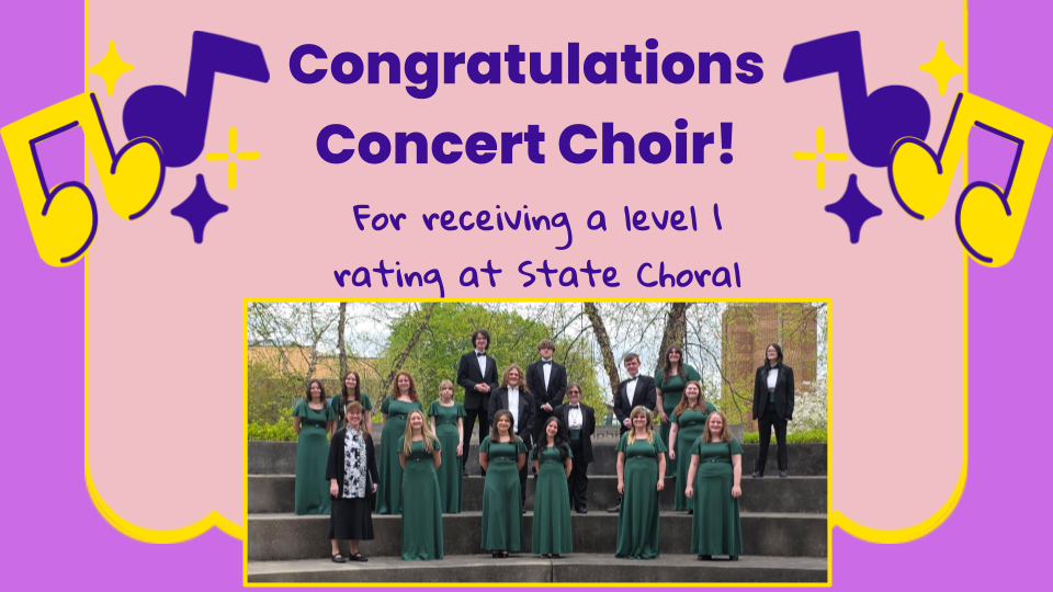 Congratulations to the Alpena High School Concert Choir on receiving a level 1 rating at State Choral Festival!