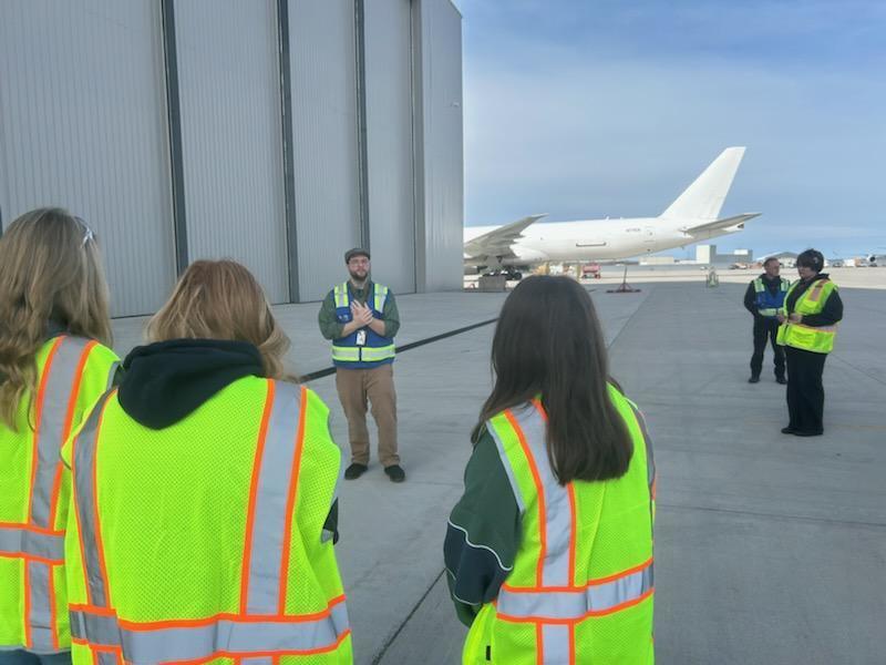 CTE students from multiple programs visit Kalitta Air in Oscoda to better understand potential careers related to mechanical and engineering in aeronautics.