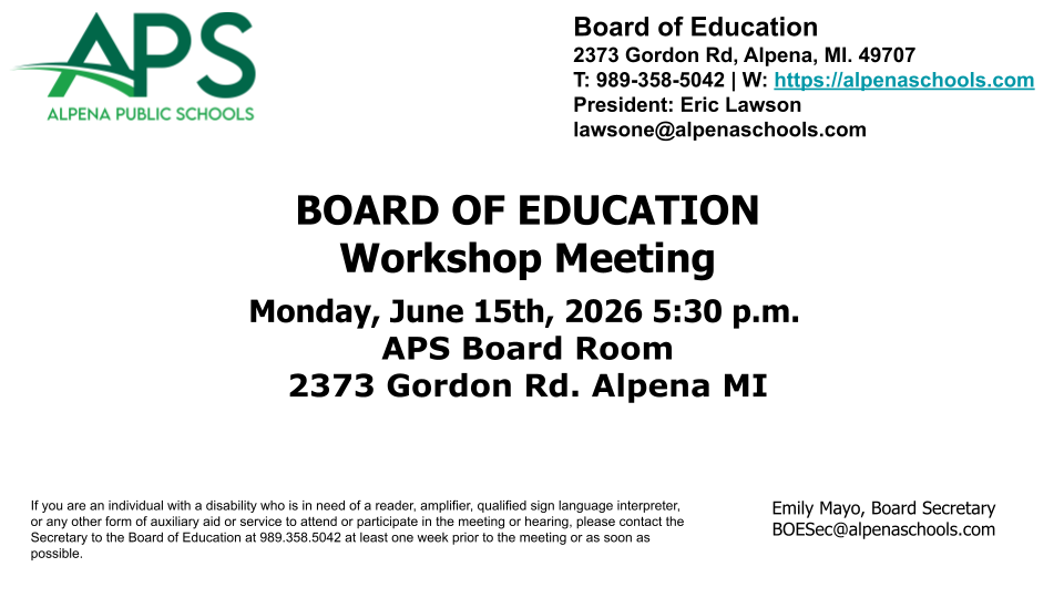 APS Board Workshop June 15th 2026 5:30 P.M.
