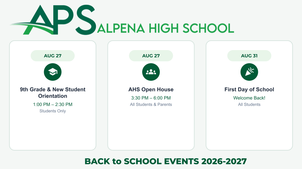 Alpena High School Back to School Events