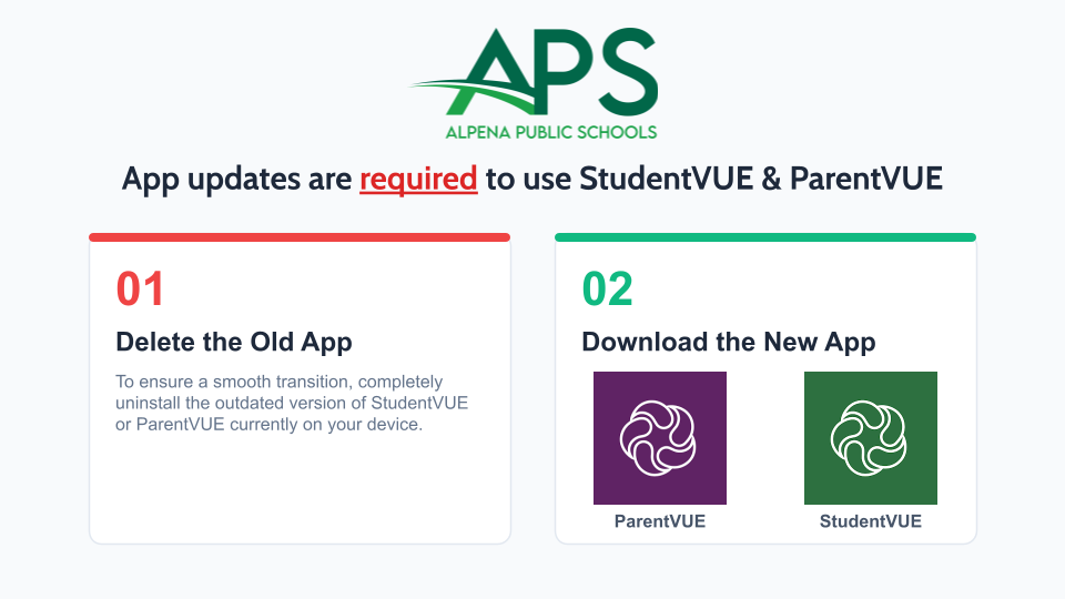 App updates required fro StudentVUE and ParentVUE usage