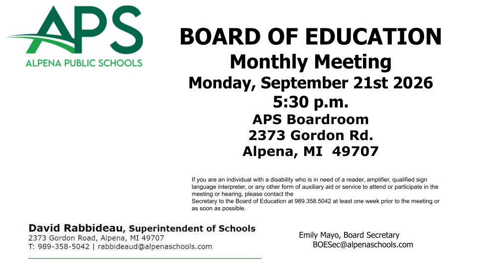 APS Board Meeting 9/21/26 5:30 PM