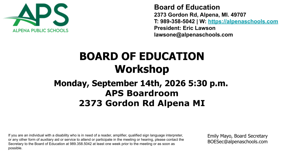 APS Board Workshop 9/14/26 5:30 PM
