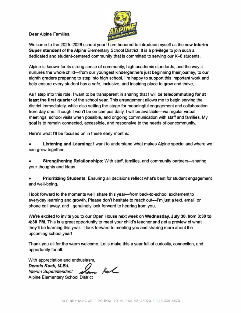 Welcome Back Letter