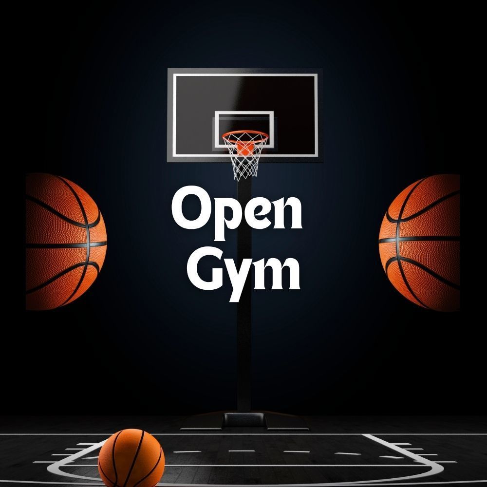 A basketball court with basketballs around