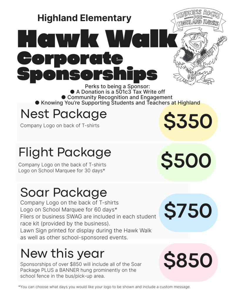 Hawk Walk logo and info for corporate sponsorships