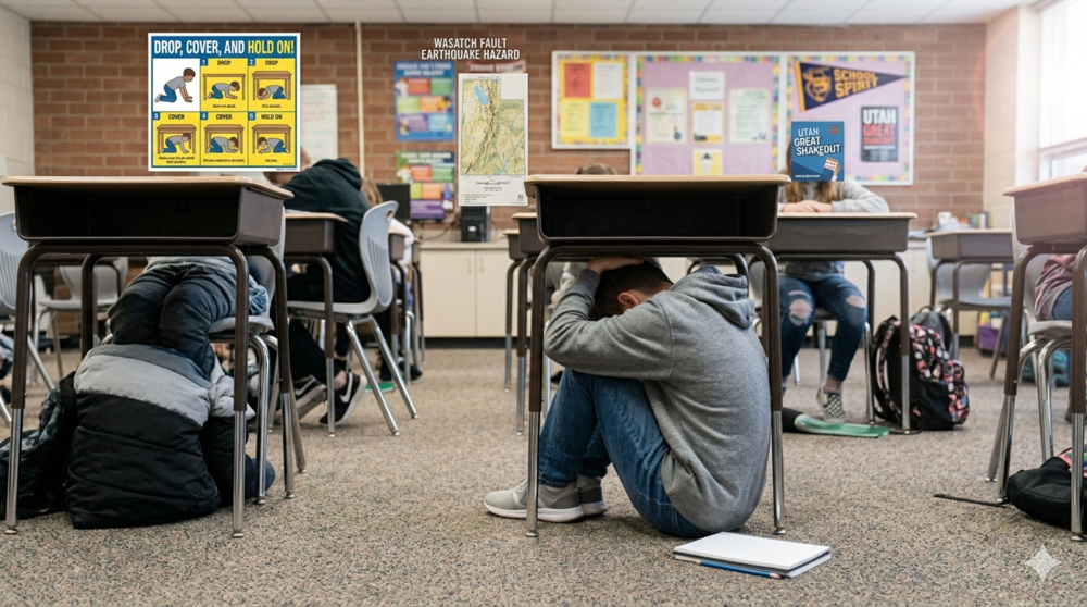 AI image of students under desks