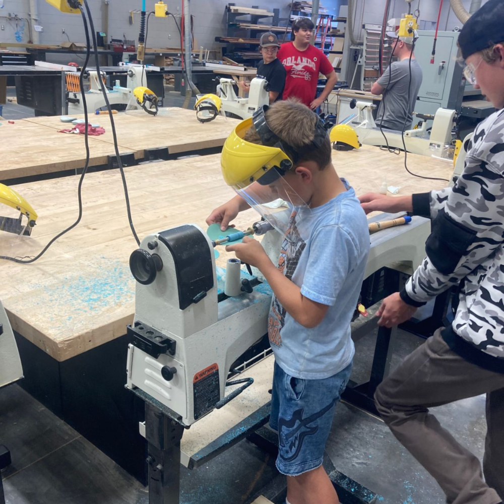 students use a lathe