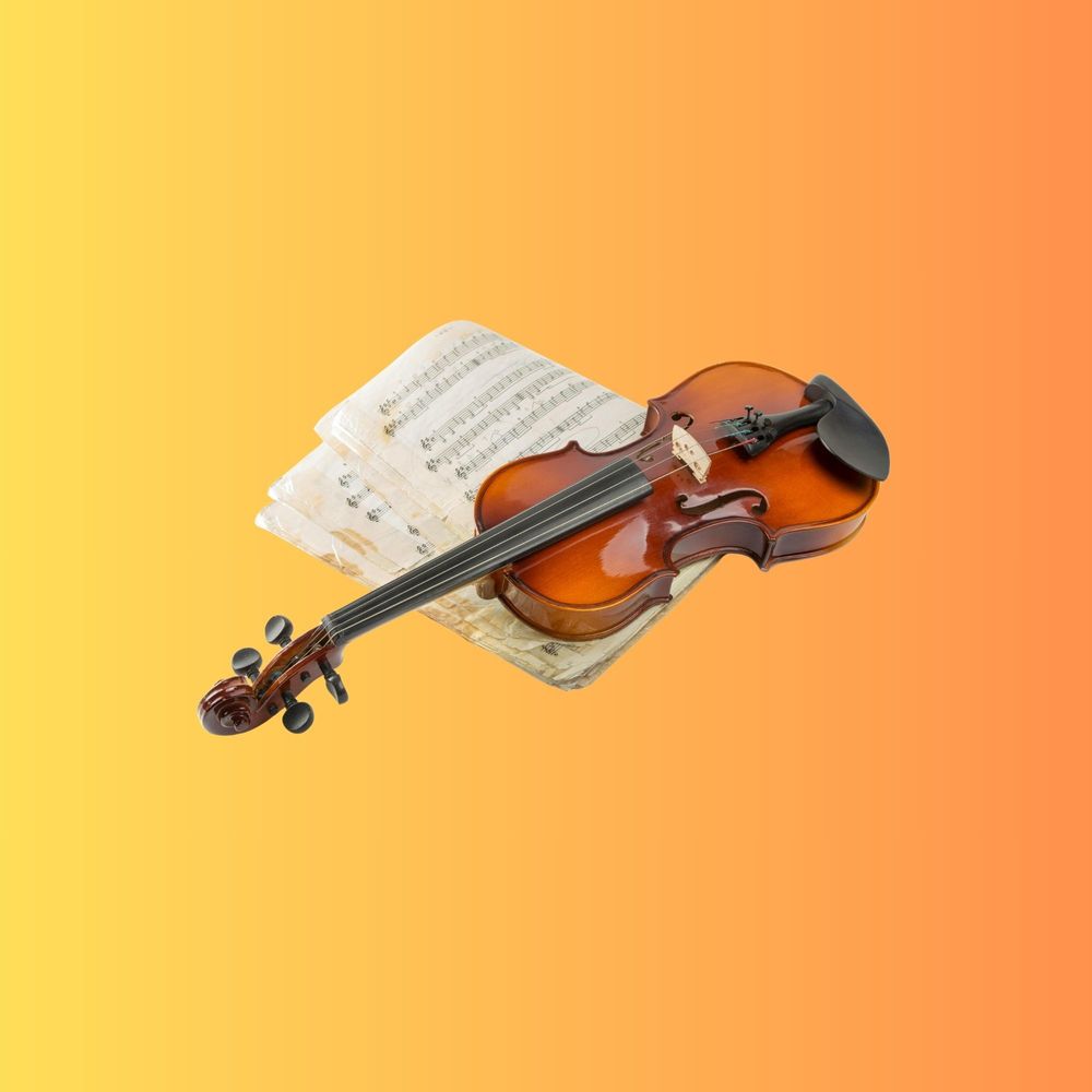 A violin with sheet music