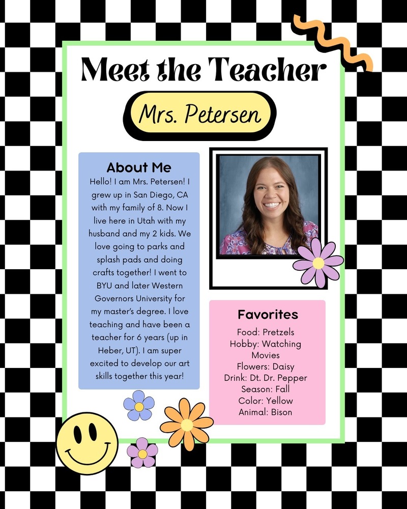 Checkered boarder with emojis and info for Meet the Teacher