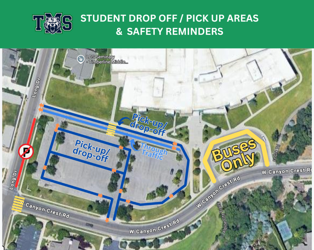 Photograph of pick up and drop off locations in the parking lot.