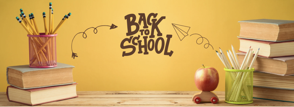 back to school with books, pencils, and an apple