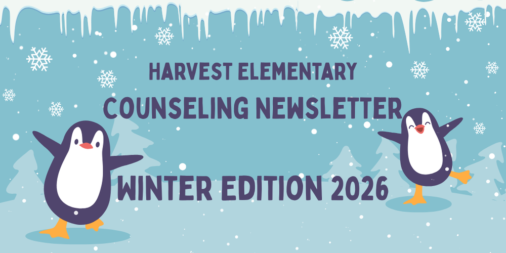 winter scene with penguins and wording