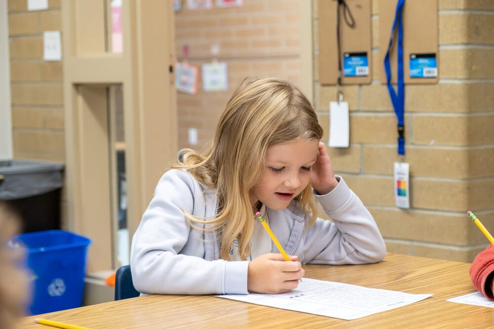 Student working on a worksheet