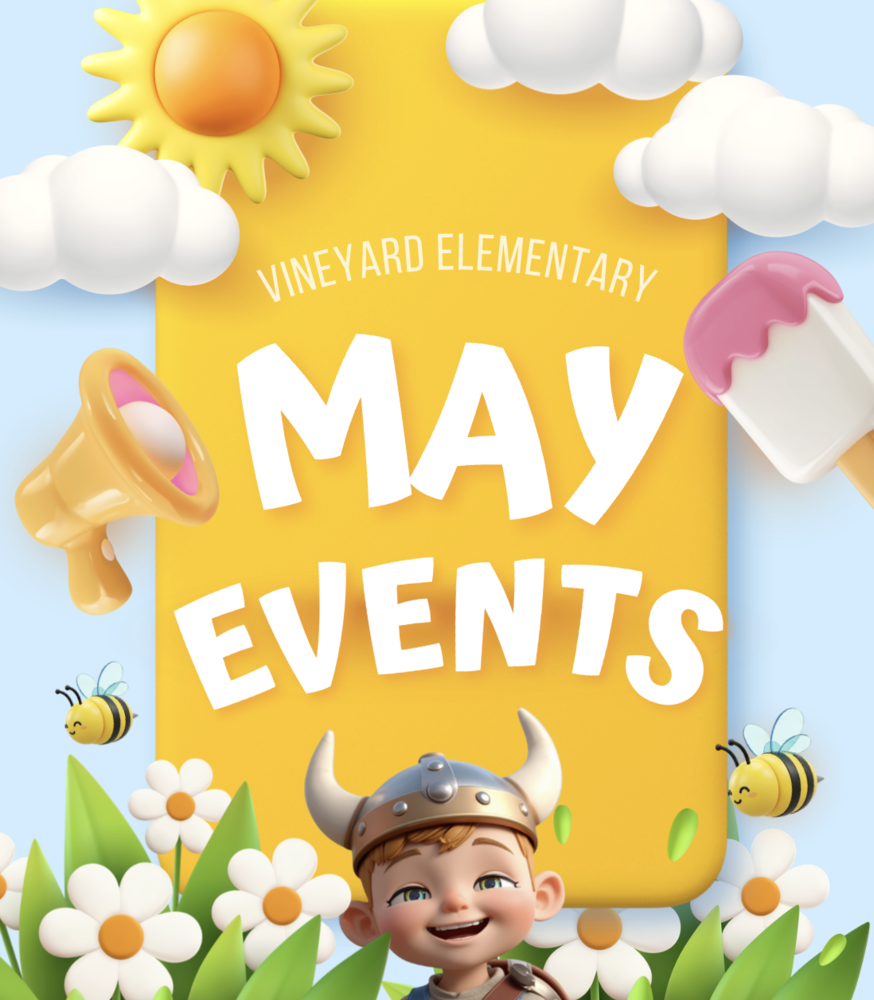 blue sky and yellow background with a sun and flowers and a boy wearing a viking helmet