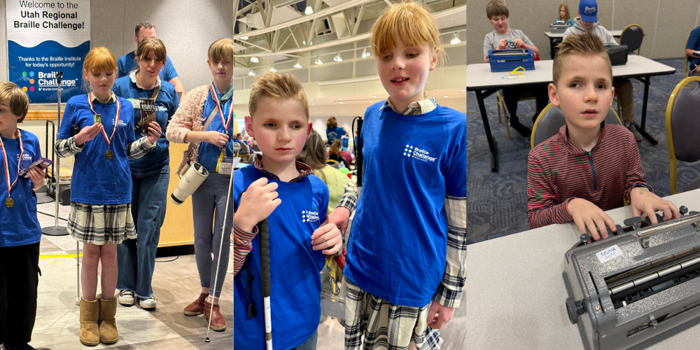 collage of students at the braille competition