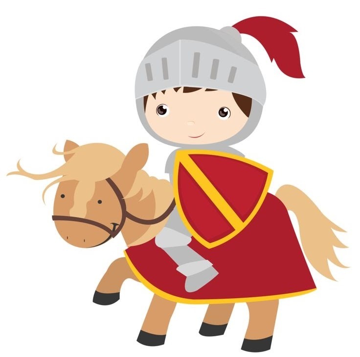 A preschool image of a young knight on a horse