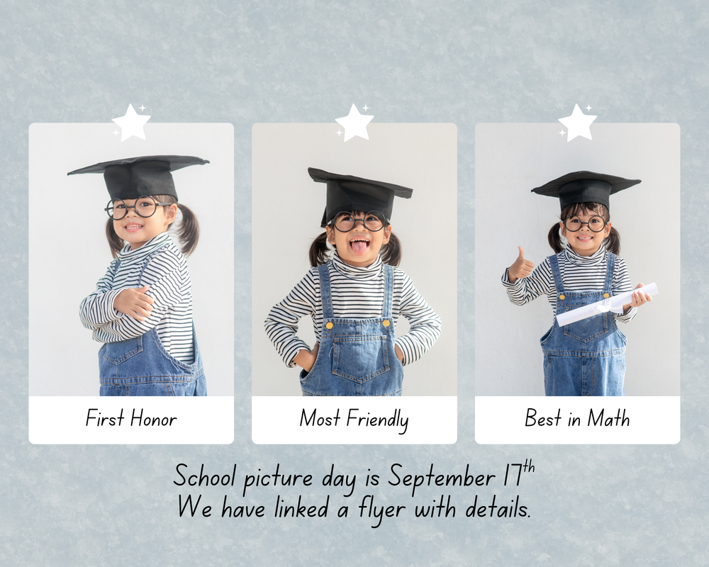 This is a flyer reminding parents that picture day is September 17th. It also states there is a link with purchasing information below. 