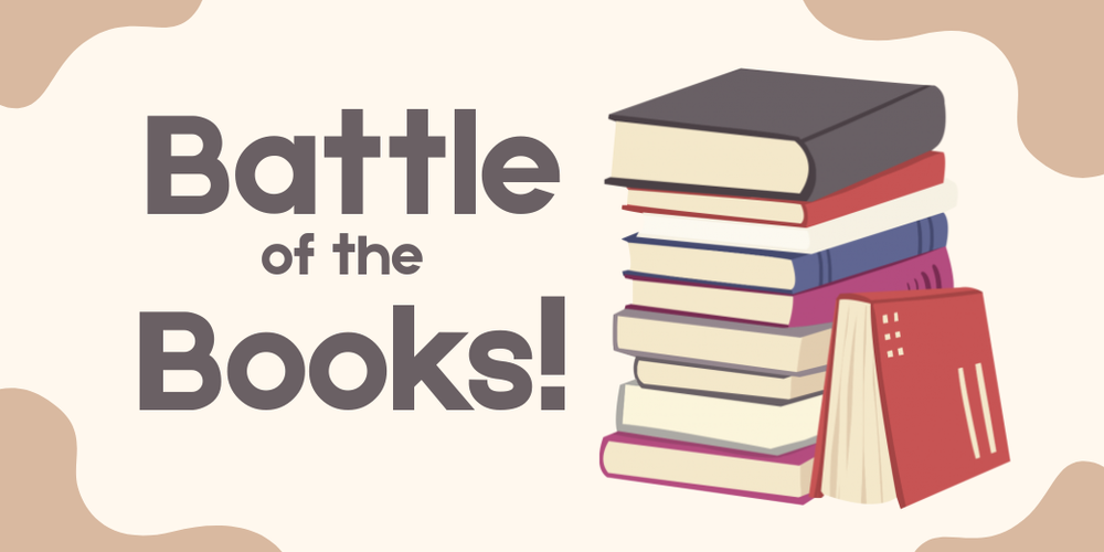 stacked books with Battle of the Books