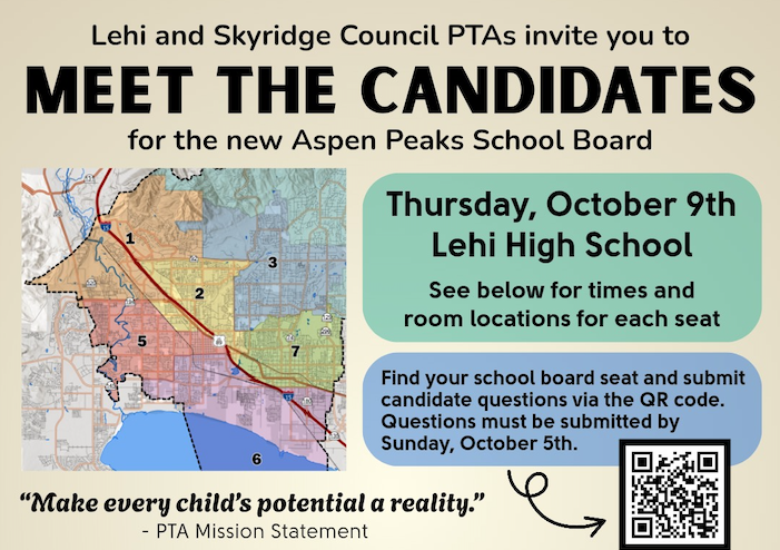 Meet the Candidates for school board, Oct. 9th, Lehi High School