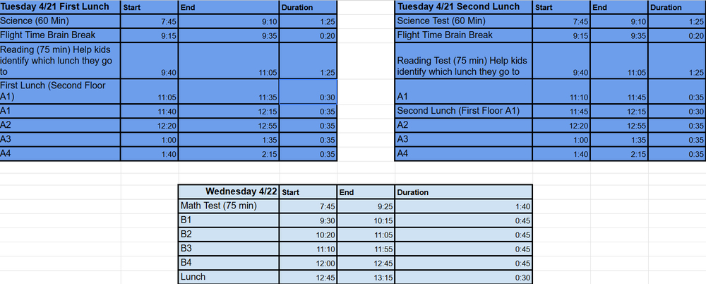 test schedule 2026