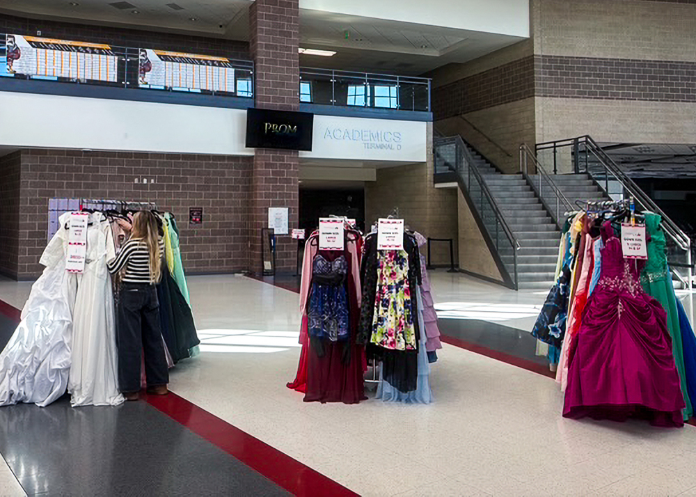 dresses set up on racks