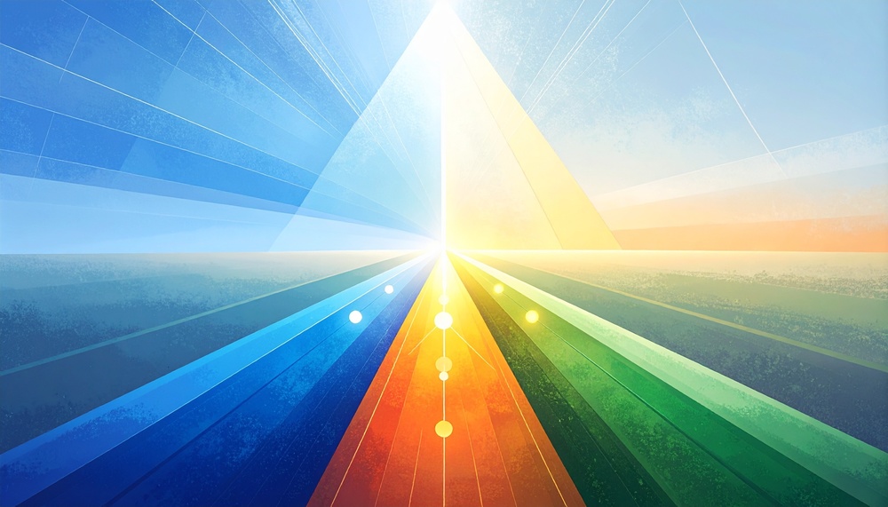 AI image of a prism with three beams of light