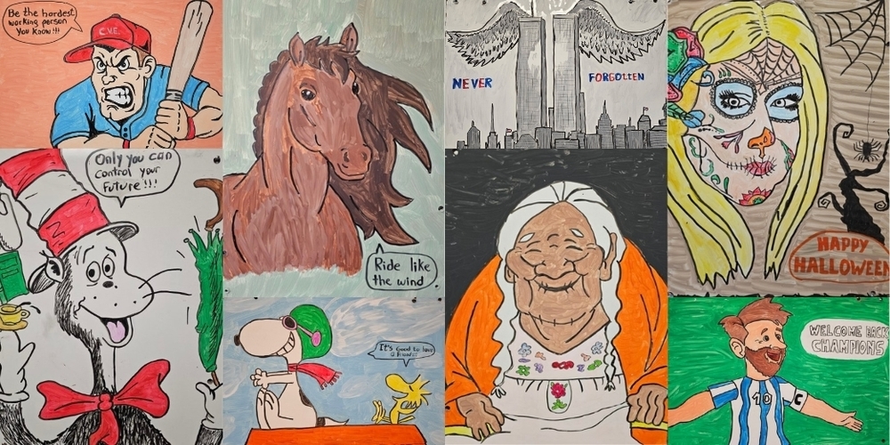 Collage depicting art that Gabe Donadel has created.