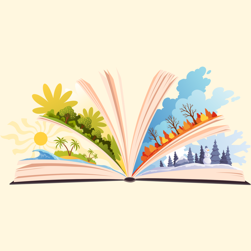 illustration of book with four seasons inside