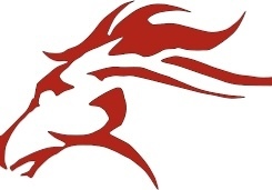 Frontier Logo with a red mustang 