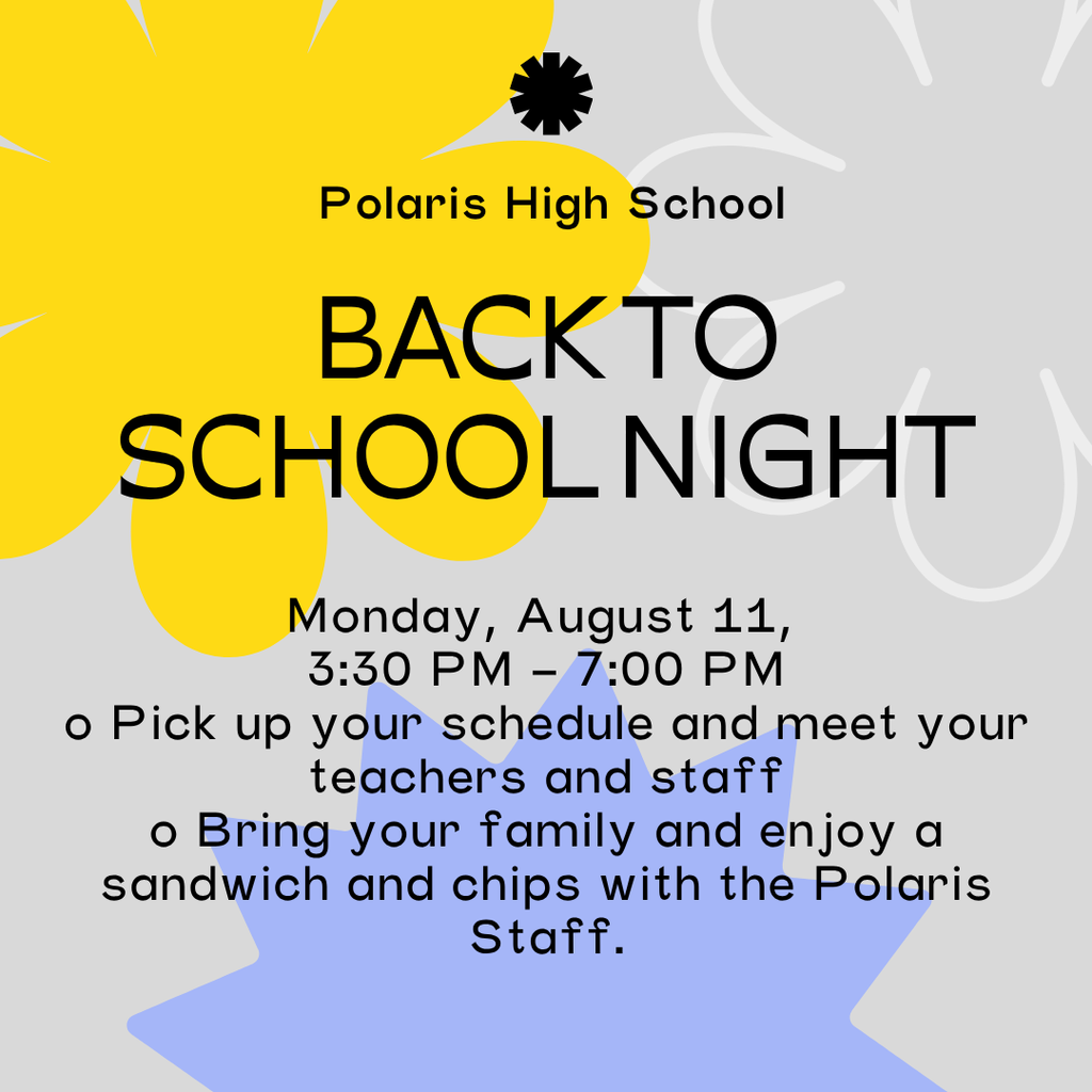 Back to school night will be held on Monday, August 11th from 3:30 pm to 7:00 pm