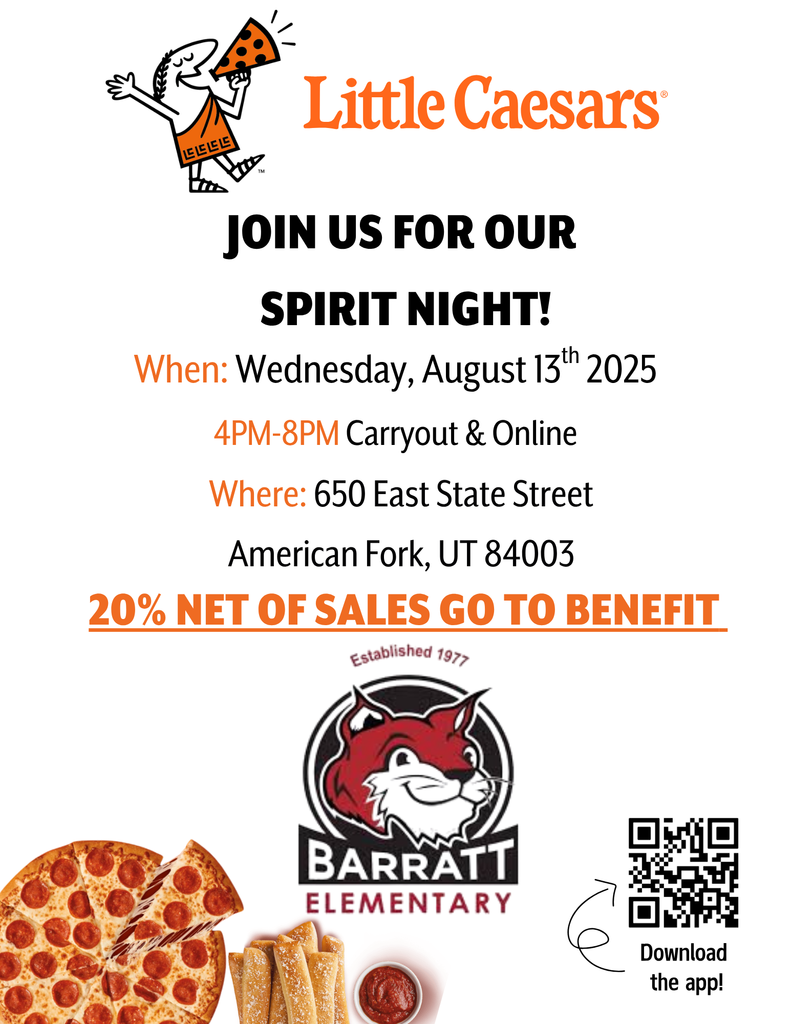 Flier about a spirit night on August 13th at Little Caesars Pizza