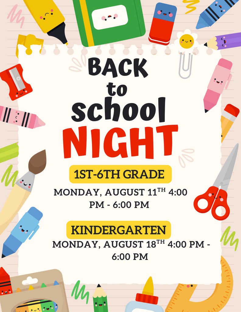 A school themed background with a message discussing when back to school night is.