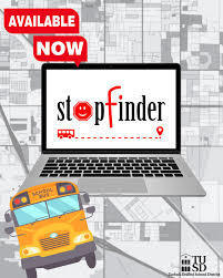 computer, school bus, stopfinder info