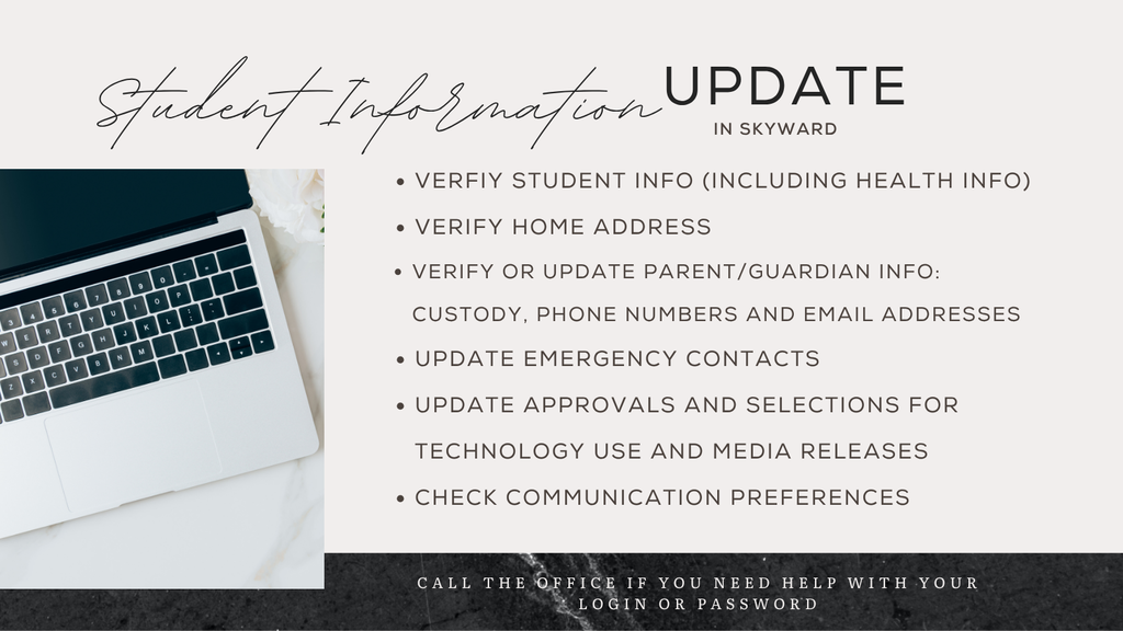 Computer screen and information for student update