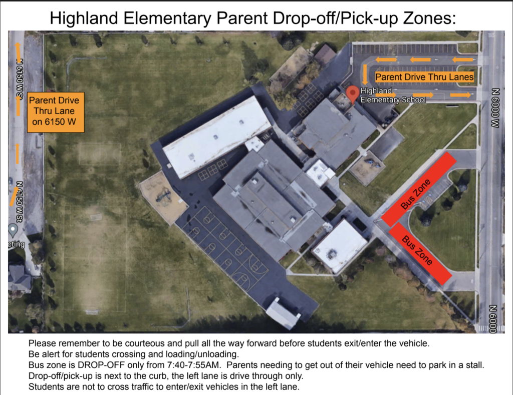 Arial view of school drive thru areas
