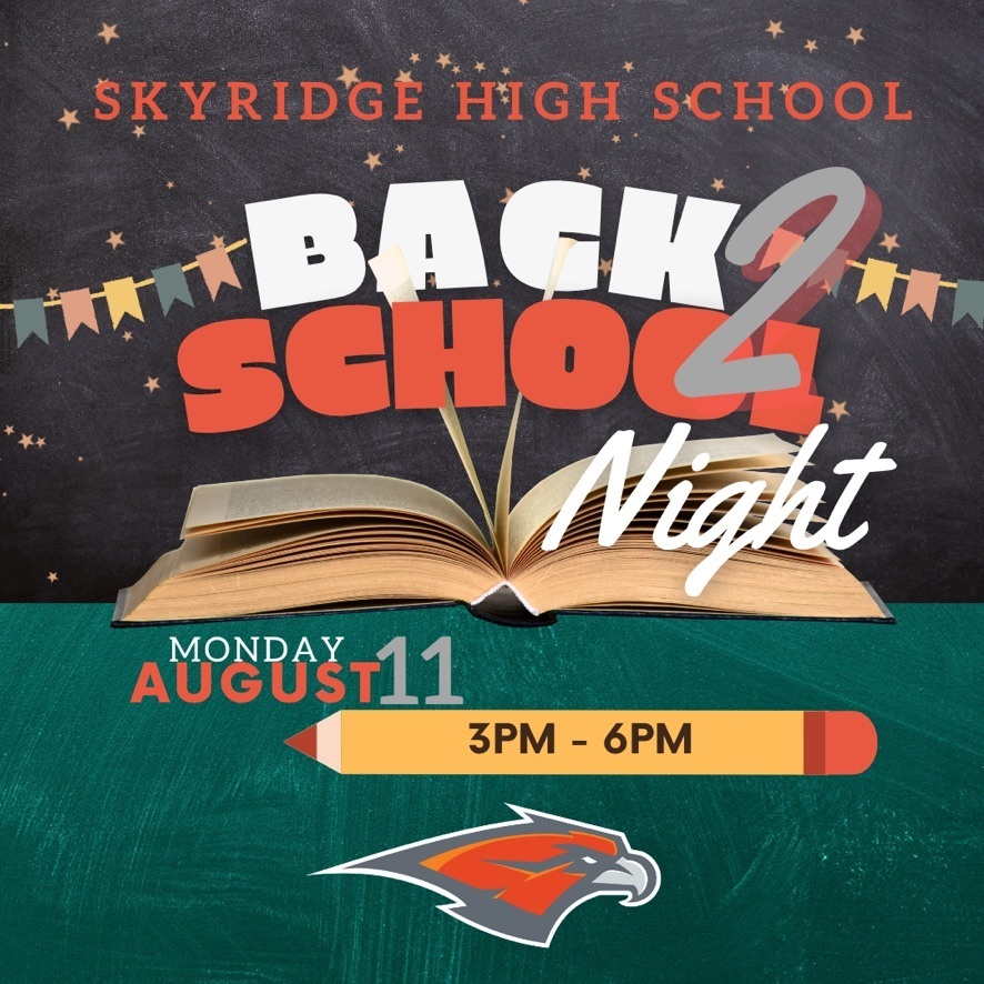 back 2 school night with a book, date, and time, falcon head