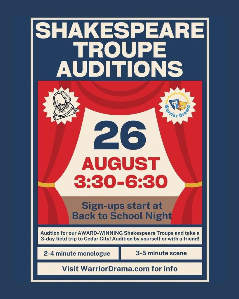 Shakespeare Troup Auditions are August 26th