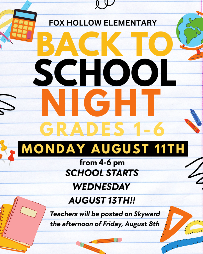 lined paper with graphics of school supplies