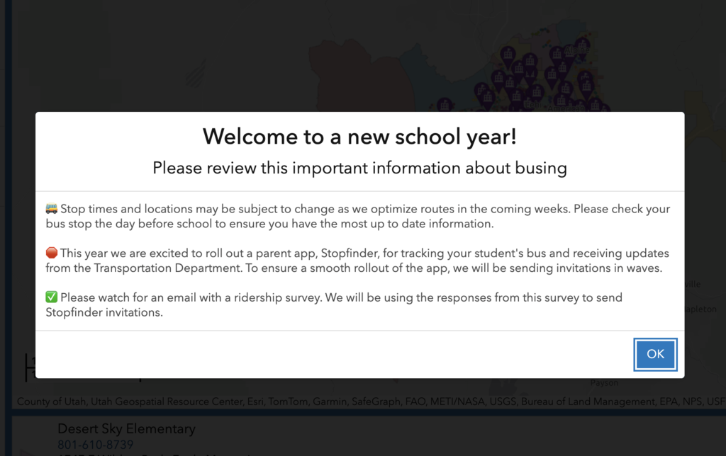 A screenshot of important bussing information