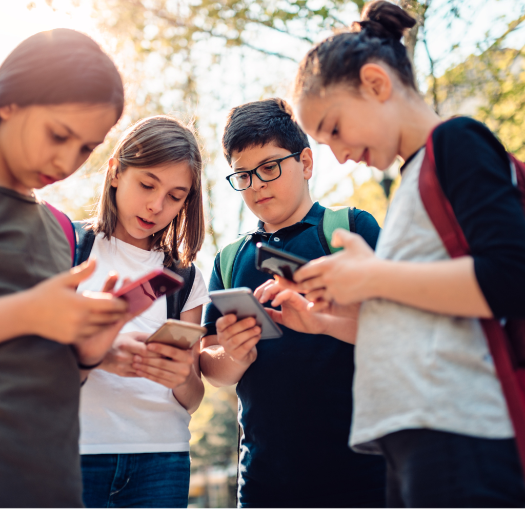 students with cell phones