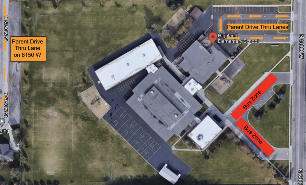 Arial view of school drive thru areas