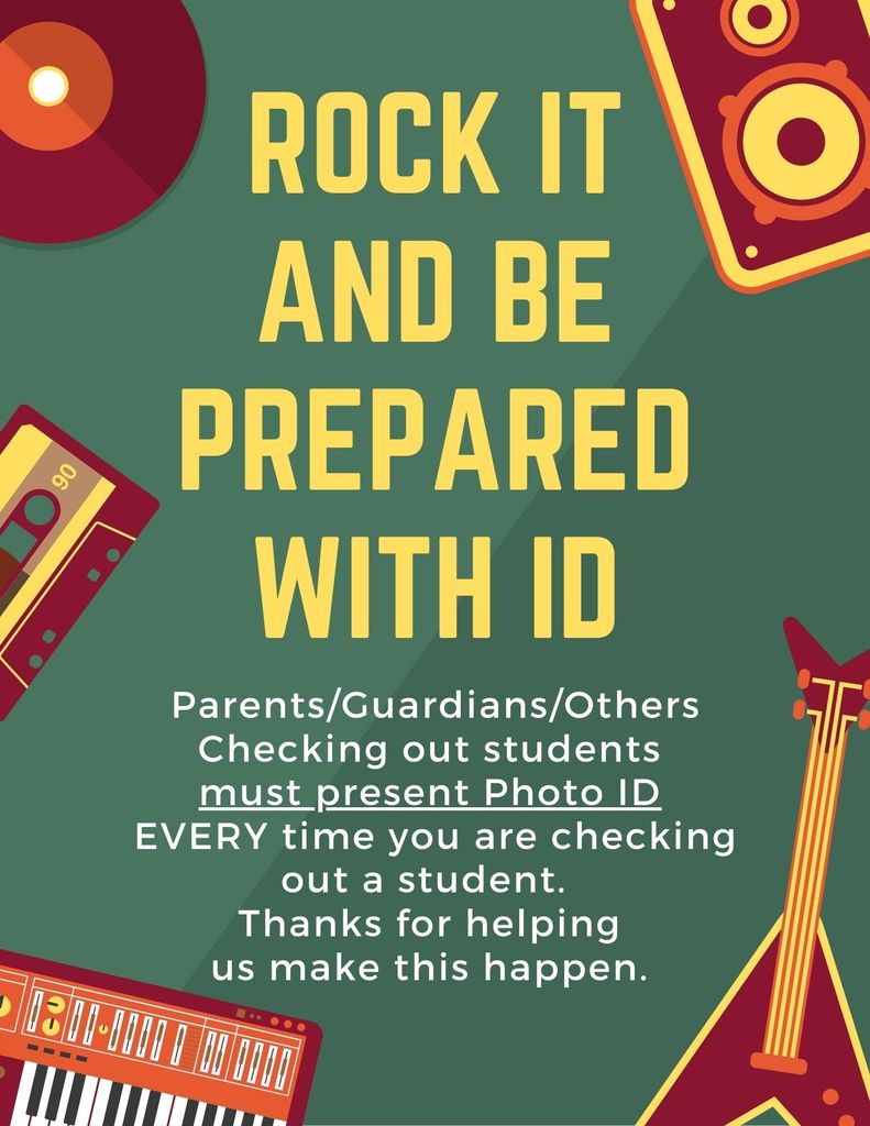 Rock and Roll elements on a green background reminders for student check out