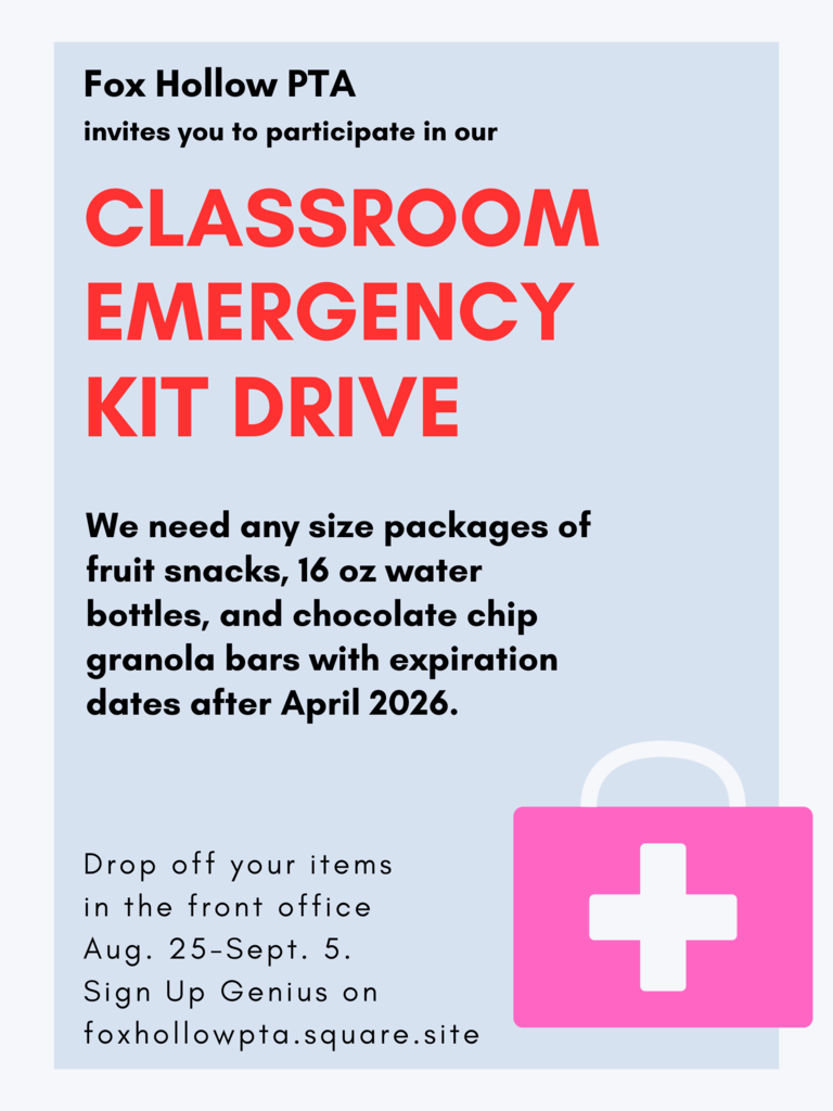 flyer with a medical cross and information about an emergency kit drive.