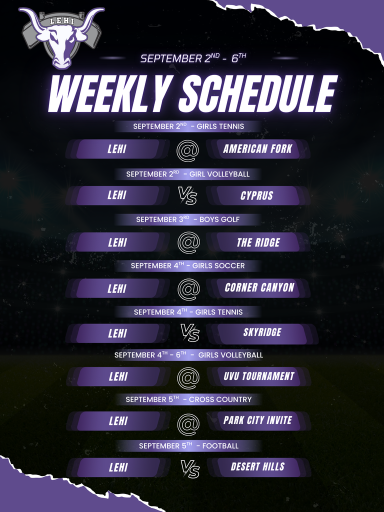 September 2nd - 6th weekly schedule