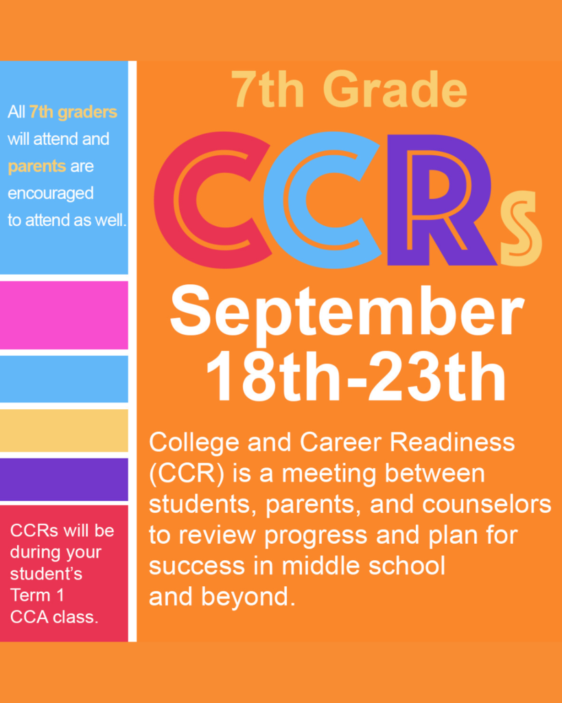 7th grade CCRs will be September 18-23rd
