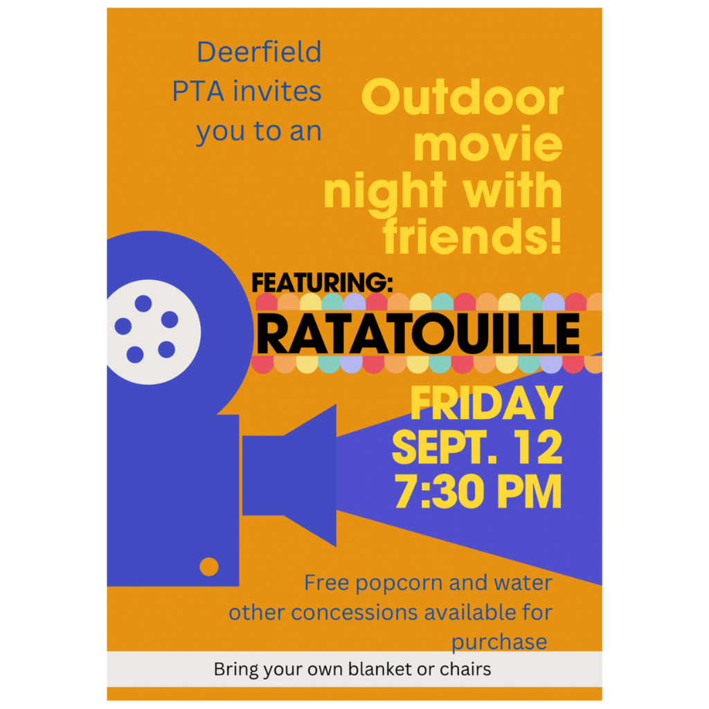 Colorful orange and blue flier for PTA movie night 9/12