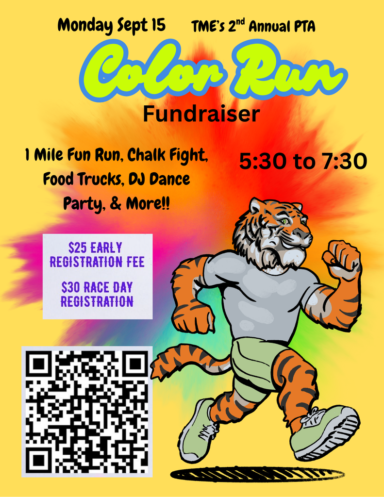 PTA Color Run, Monday, September 15th from 5:30-7:30